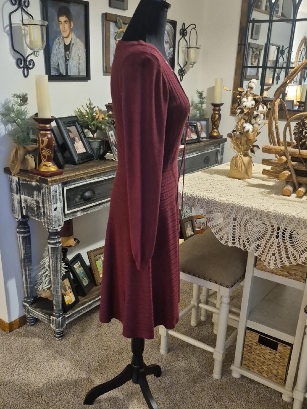 Xhilaration Lace-Up Long Sleeve Knit Dress - Burgundy - Picture 5 of 12